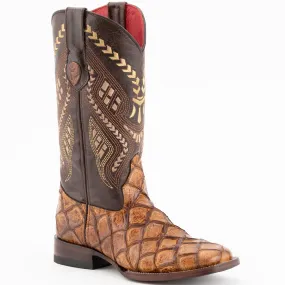 Ferrini Women's Bronco Square Toe Boots Pirarucu Fish Print - Cognac  9339361