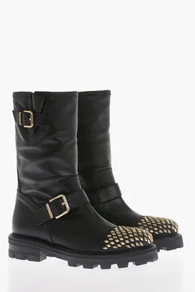 Jimmy Choo Leather BIKER Booties with Studded Toe